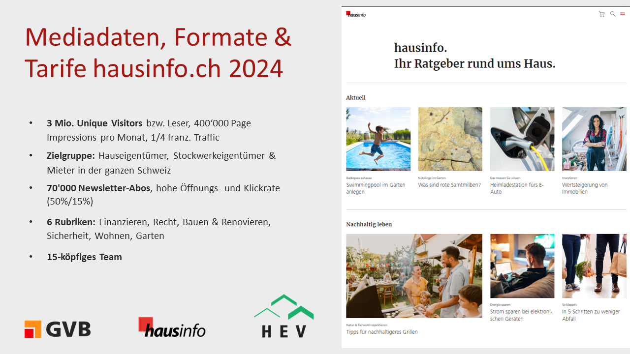1 Mediadaten, Formate und Tarife hausinfo.ch