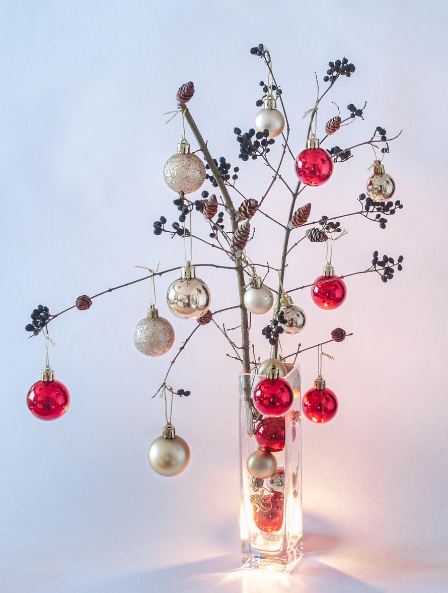  Alternativen: Festliche Weihnachten ohne Weihnachtsbaum, Zweigarrangement in Vase