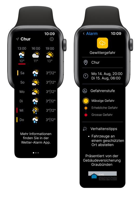 Wetter-Alarm Apple Watch Applikation mit zwei Screens