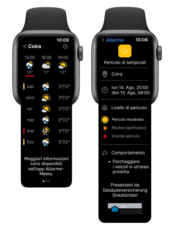 Allarme-Meteo applicazione Apple Watch con due schermi