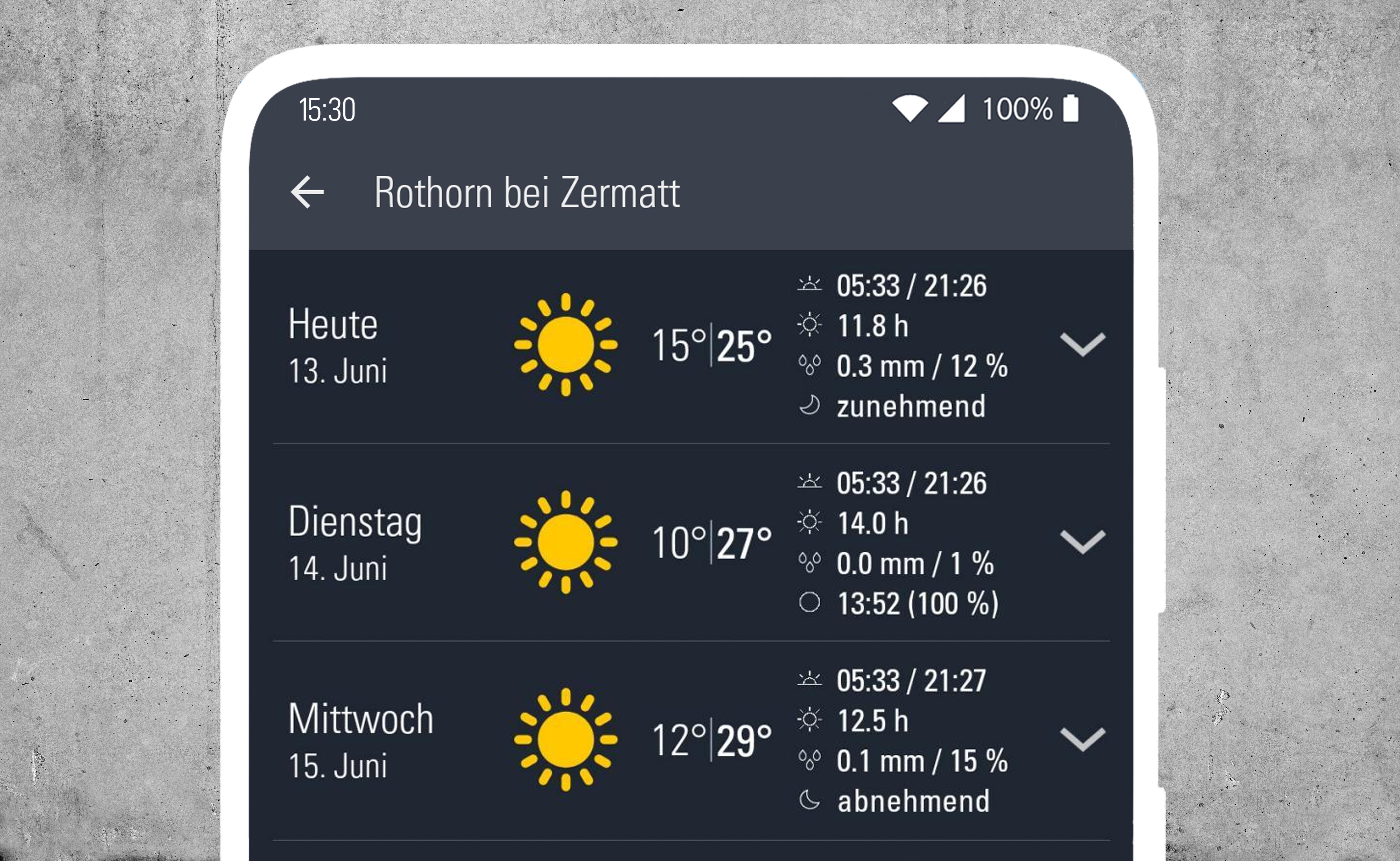 Mondinformationen in der Wetter-Alarm App
